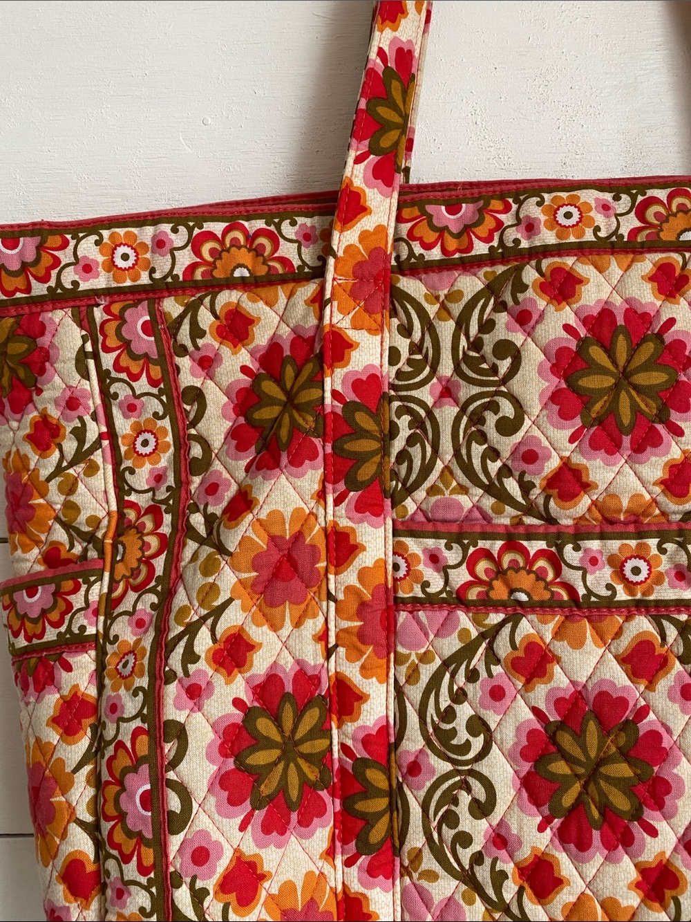 Vera Bradley Quilted Floral Tote in Pink, Orange & Olive - Picture 2 of 10